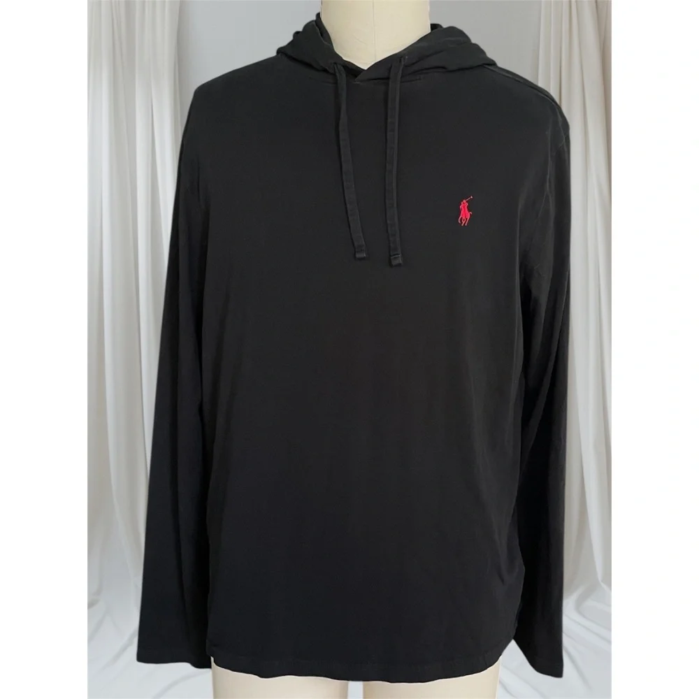 Polo Ralph‎ Lauren Mens Large Black Hoodie Cotton T-shirt